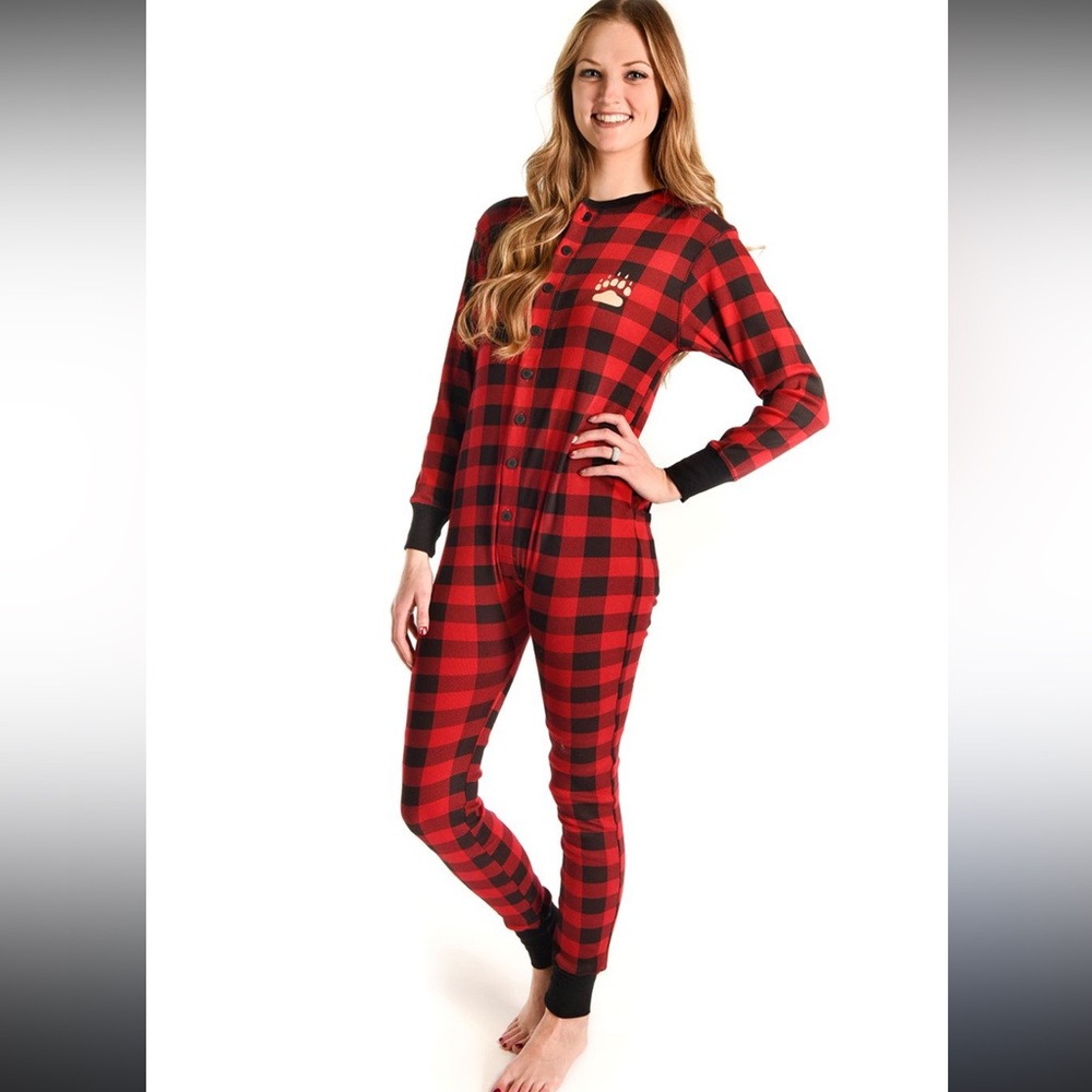 Lazy One Bear Cheeks Plaid Flapjack Onesie. one-piece pajama S